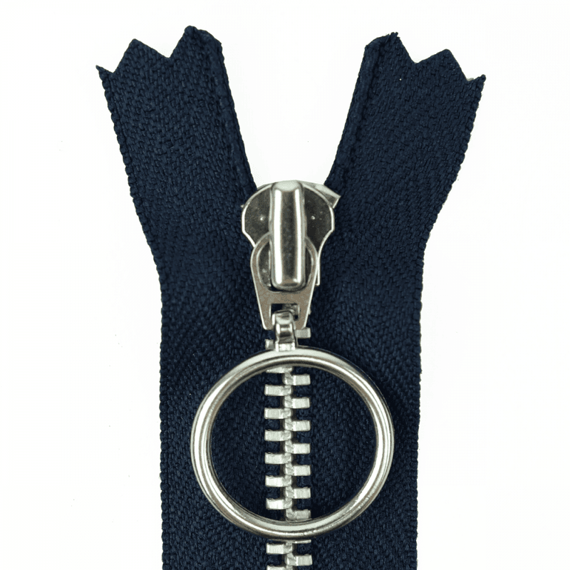 Marineblå - Metall Glidelås m/ring - YKK 4 mm