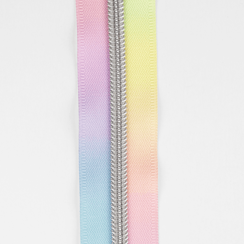 Pastell/Sølv - 3 m Nylon Glidelås #5