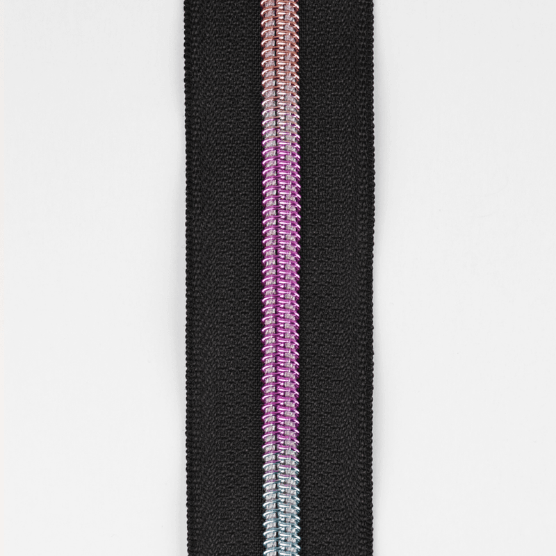 Sort/Regnbue - 3 m Nylon Glidelås #5