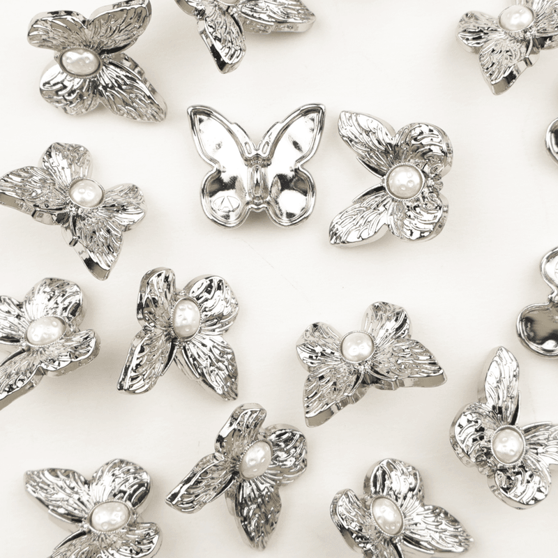 Butterfly Bead Silver - 20 mm Metall Knapp