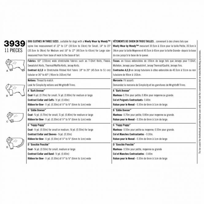 Hovedbilde Hundeklær - Simplicity 3939