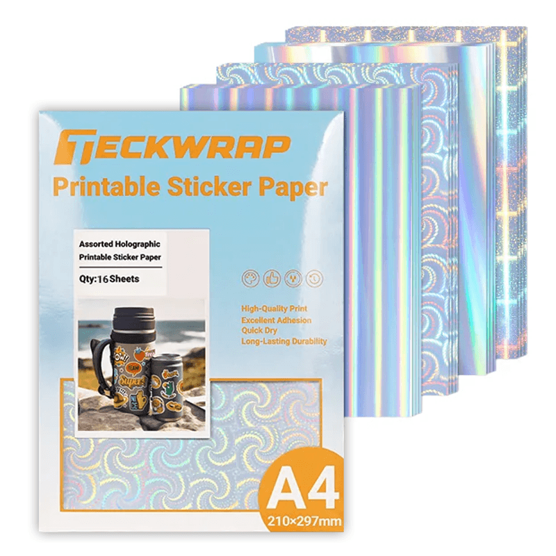 TeckWrap Assorted Holographic Printable Sticker Paper A4 16pk